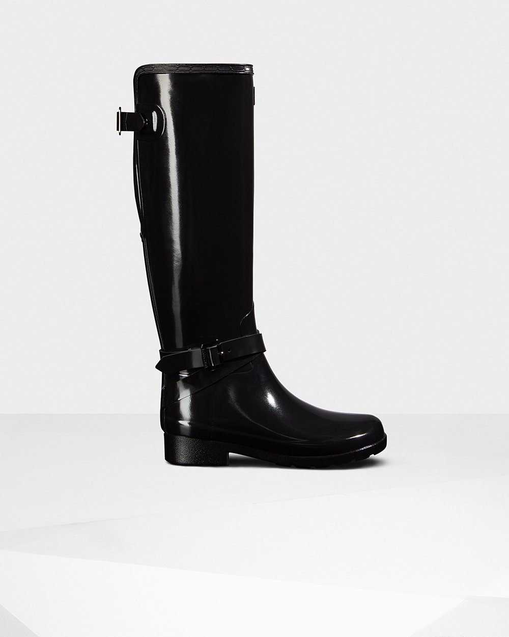 Womens Tall Rain Boots - Hunter Refined Adjustable Gloss (67WRKPAUI) - Black